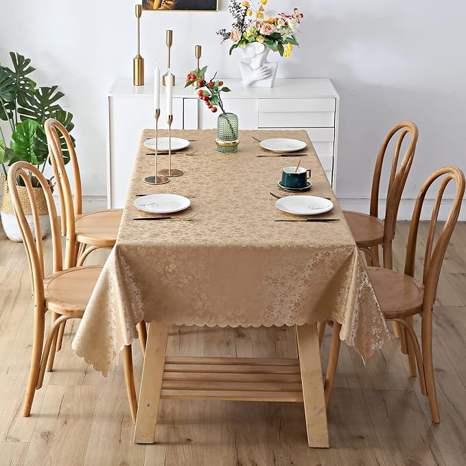 Smiry Rectangle Waterproof Heavy Duty Vinyl Tablecloths, 54 x 78 Inch | Wipeable Washable Floral Embossed Table Cover for Kitchen and Dining Room, Indoor & Outdoor Use, Brown - Image 6