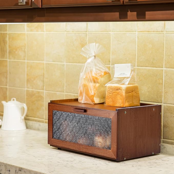ETMI Vintage Bread Box for Kitchen Countertop - Retro Brown Bread Storage Box Breadbox - Image 3