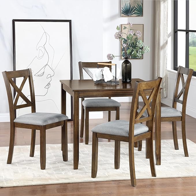 5-Piece Dining Table Set for 4, Kitchen Dining Table with 4 Soft Cushioned Solid Wood Chairs, Ideal for Home or Restaurant Use.(Walnut_Small) - Image 2