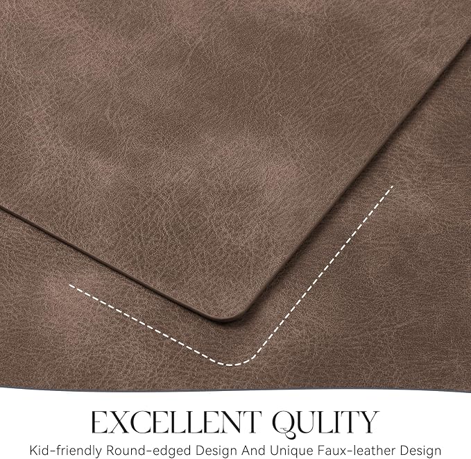 MOSAYT Vinyl Placemats Set of 8-12 X 17 Inch - Faux Leather 100% Waterproof Oil-Proof Wipeable PU Place Mats, Heat Resistant Reversible Table Mats for Kitchen, Dining, Outdoor, Brown - Image 5