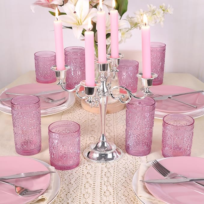 Darlion Vintage Glassware, Pink Drinking Glasses, 10oz Pink Glass Cups | Food Grade Glass, Lead-Free Glass, Durable&Sturdy, Vintage Decoration - Image 8