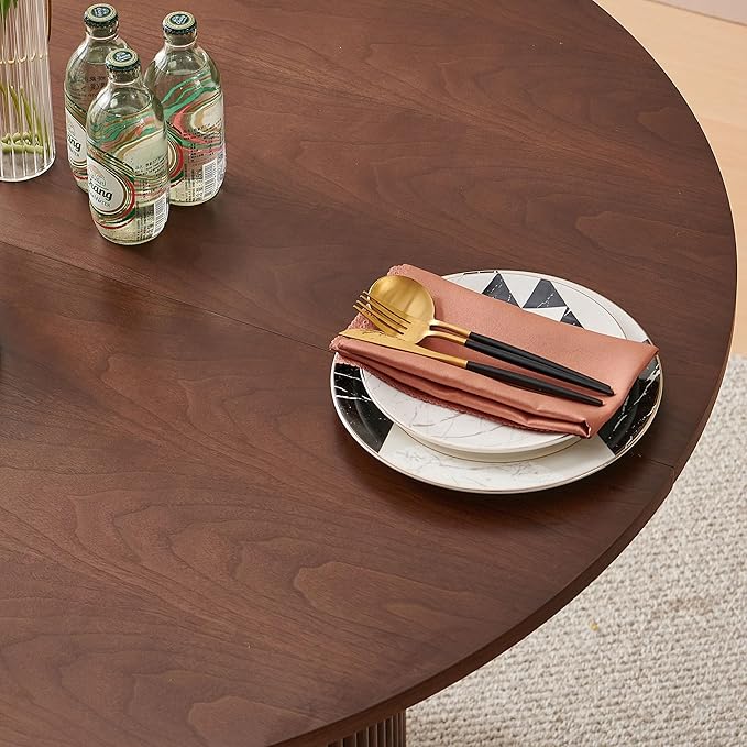 Round Dining Table Set for 4, Mid Century Modern Wooden Kitchen Table and Chairs, Space-Saving Small Dinette Set (47 Inch Walnut Table+4 Brown Chairs) - Image 6