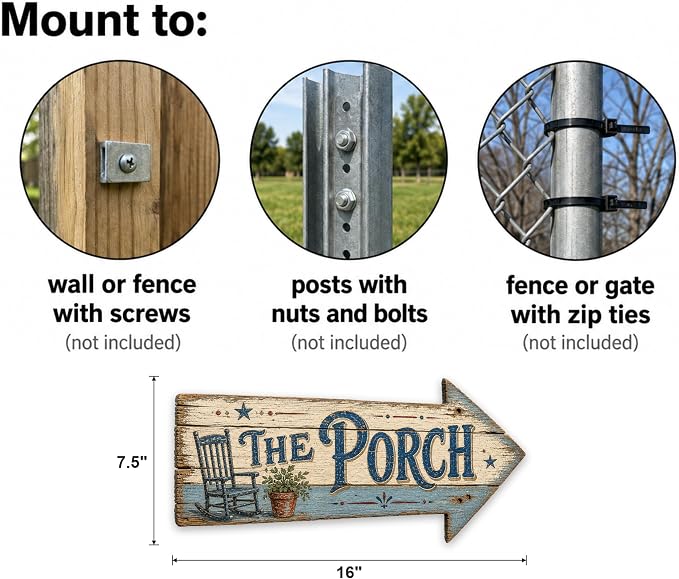 The Porch Right-Pointing Arrow Sign | barnwood look, rustic, durable print, ready to hang - Image 3
