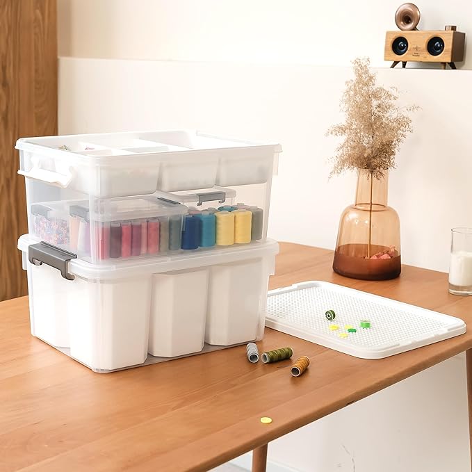 Citylife 17 QT Plastic Storage Bins Clear Storage Box with Lids Multipurpose Stackable Storage Containers for Organizing Tool, Craft, Crayon, 2 Packs