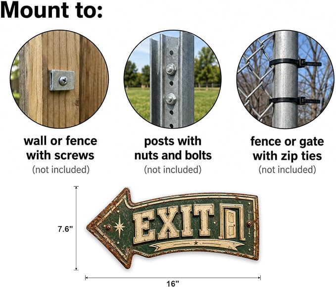 Exit Left-Pointing Arrow Sign — Die-Cut Metal Directional Wall Decor | powder-coated metal, vintage, durable print, ready to hang - Image 3