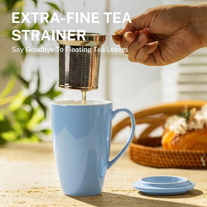 Sweese 15 OZ Porcelain Tea Mug with Infuser and Lid, Loose Leaf Tea Cup, Gifts for Tea Lover, Lilac - Image 4