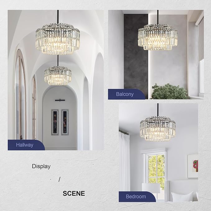 Modern 17.6“ Black Crystal Chandelier Ceiling Light Fixtures for Dining Room Luxury Glam 8-Light Crystal Chandeliers Lighting for Bedroom Entryway Hallway Living Room Kitchen Island Foyer - Image 6