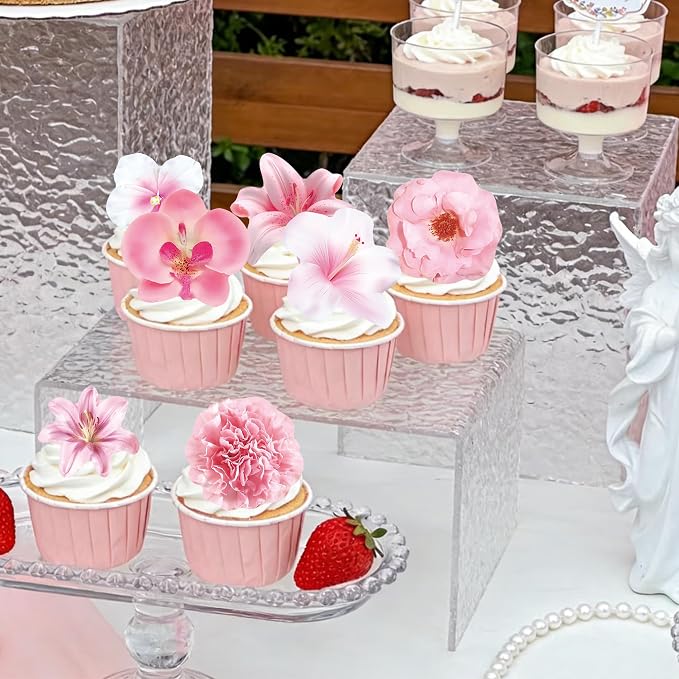 72 PCS Edible Flowers Cupcake Toppers Wafer Paper Flower Birthday Party for Baby Shower Wedding Birthday Party Cake Food Decorations Supplies - Image 5