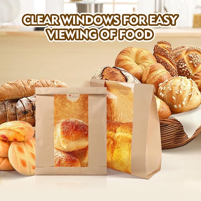30 Pieces Paper Bread Loaf Bag Toast Paper Bag Brown Bakery Bag with Window for Food Storage(13.8" x 8.3" x 3.5") - Image 5