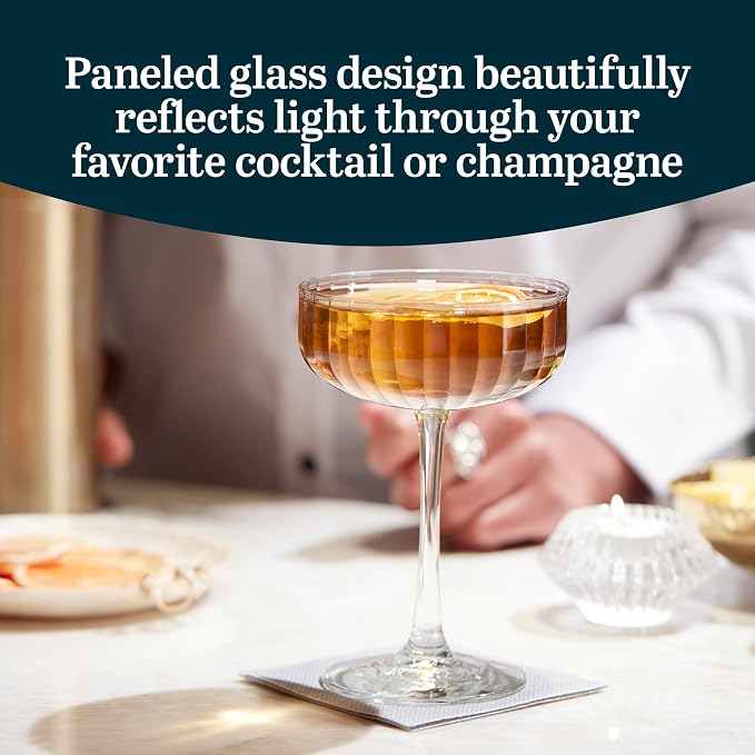 Libbey Paneled Cocktail Coupe Glasses, 8 Oz Stemmed, Set of 4 | Fine Ribbed Line, Coupe Glass Set, Dishwasher Safe, Cocktail Martini Glasses - Image 2