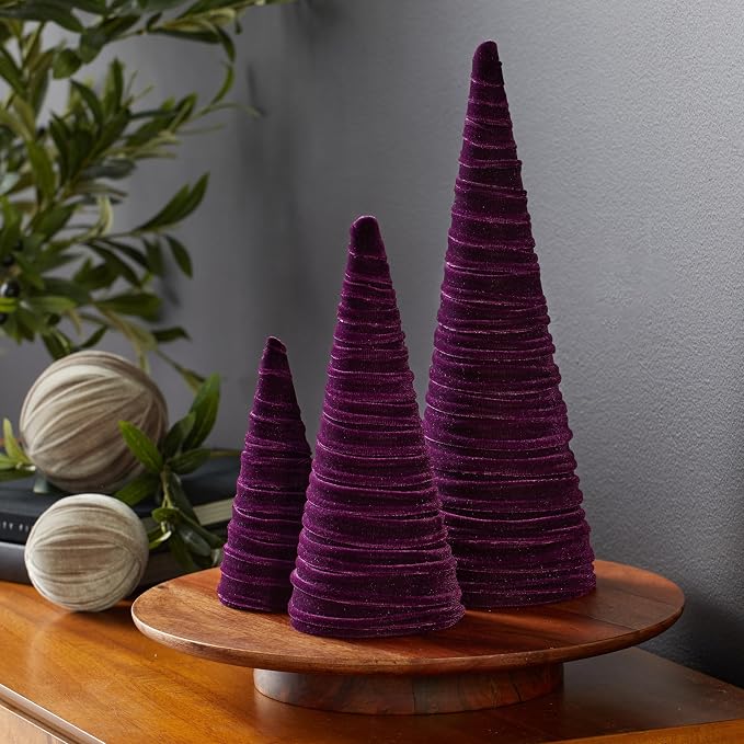 Your Heart's Content Velvet Trees Set of 3 Plum, Elegant Minimalist Mantel, Winter Wedding Centerpiece, Valentine Tree Tablescape, Purple Accent, Handcrafted Gift for (Plum) - Image 2