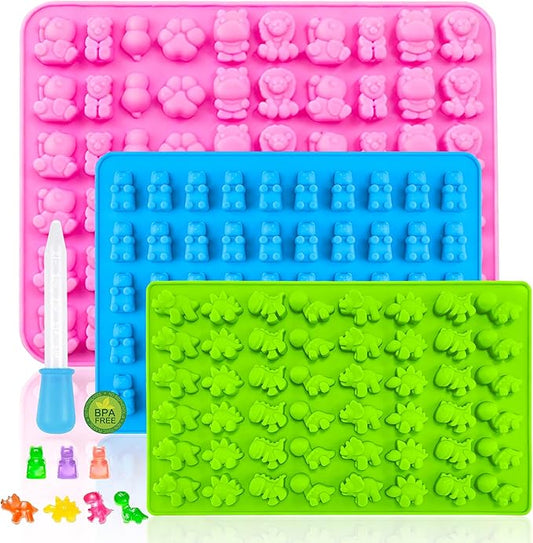 Gummy Candy Molds - Silicone Gummy Bear/Dinosaur/Animal Snack Molds for Kids With Dropper-Non-stick and Bpa Free for Mini Candy Chocolate Gummies Baking