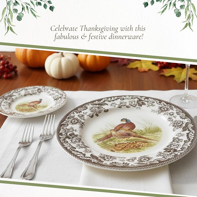 Spode Woodland Pheasant Luncheon Plate - 9" Fine Earthenware Plate with British Flowers Border, Rustic Game Bird Design - Dishwasher, Microwave, Oven & Freezer Safe - Made in England (Pack of 2) - Image 5