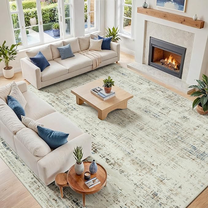 10x12 Washable Area Rug for Living Room Bedroom: Non-Slip Modern Gray White | Machine Washable TPR Backing, Stain-Resistant Low Pile, Pet & Kid Friendly, Abstract Decor for Dining Room, Dorm, Home Office by Oriannal