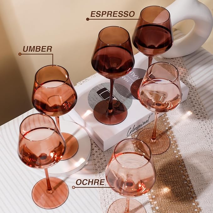 Venus Stemless Wine Glasses Set 6-14oz Melanin Colored Wine Glasses Stemless【HandBlown】 Brown Wine Glasses Set,Unique Brown Wine Glasses for Home Party Decro - Image 4