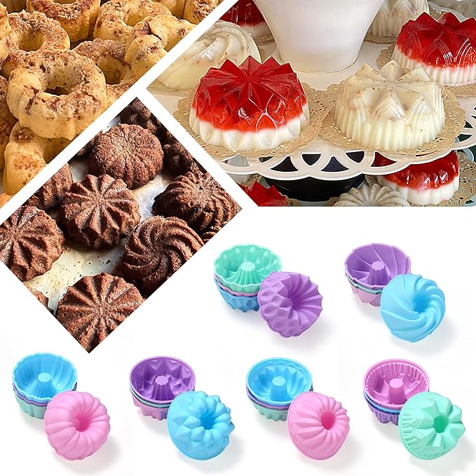 To Encounter 24-Pack Silicone Molds - Nonstick 3-Inch Silicone Donut Mold, Baking Cups, Donut Pan, Muffin, Jello, Bagel Pan - Oven, Microwave, Dishwasher Safe