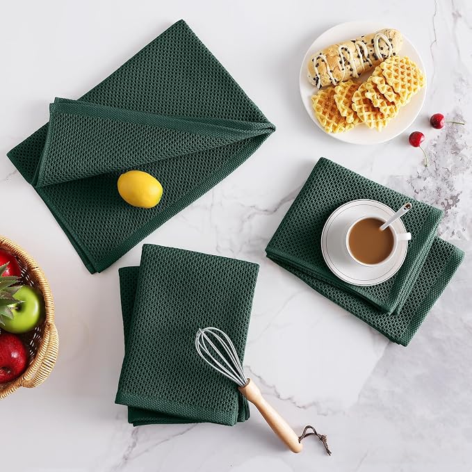 Homaxy 100% Cotton Oversized Waffle Weave Kitchen Towels 8-Pack | Blackish Green, 20 x 28 Inches, Ultra Soft Absorbent Dish Towels, Quick Drying Large Cleaning Towels - Image 7