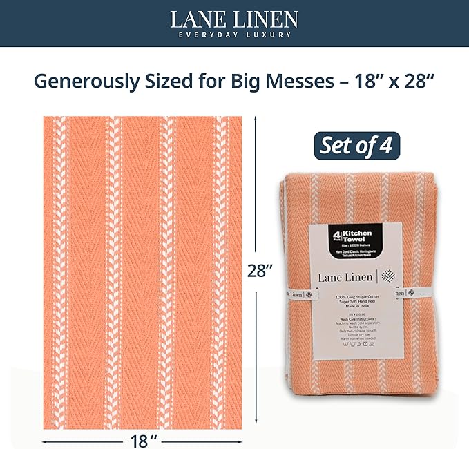 LANE LINEN Kitchen Towels Set - Pack of 4 Cotton Dish Towels for Drying Dishes, 18”x 28”,Absorbent Tea Towels, Quick Drying Kitchen Towel Set - Coral - Image 2
