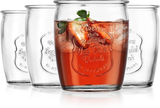 Glaver's Glass Tumblers Premium Drinking Glasses set Of 4 Genuine Artisan-Made Vintage Italian Style-Elegant 13 Oz Clear Tumbler Glassware Set For Cold, Refreshing Drinks, Beverages, Cocktails by Glavers