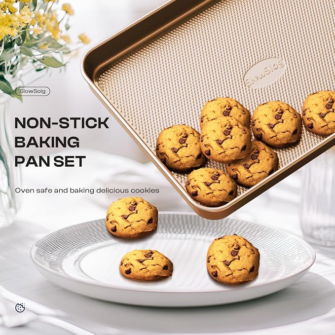 12-Piece Nonstick Bakeware Set with Baking Pan - Ceramic Coated Gold | Baking Set with Baking Pan, Cake Pan, Muffin Pan, Loaf Pan, Square Pan, Roasting Pan, Cookie Pan, Cooling Rack & Utensils - Image 3