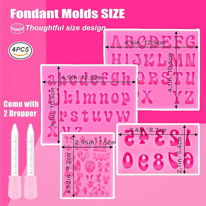 Letter Silicone Mold Alphabet Number Molds，Crown Fondant Candy Silicone Molds Bows Crown Heart Mold for Gummy Baking Candy Making Chocolate Molds Sugar for DIY Crafts Candy Desserts Cupcake Decoration