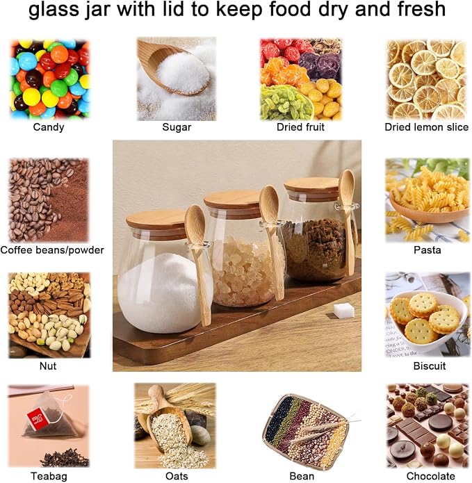 CNWSGEM Sugar Bowls Sugar Container 25.36 FL OZ Glass Coffee Canister Airtight Food Storage Jar with Lid and Spoon Candy Jar Coffee Bar Accessories Storage Beans Powder (Round) - Image 4