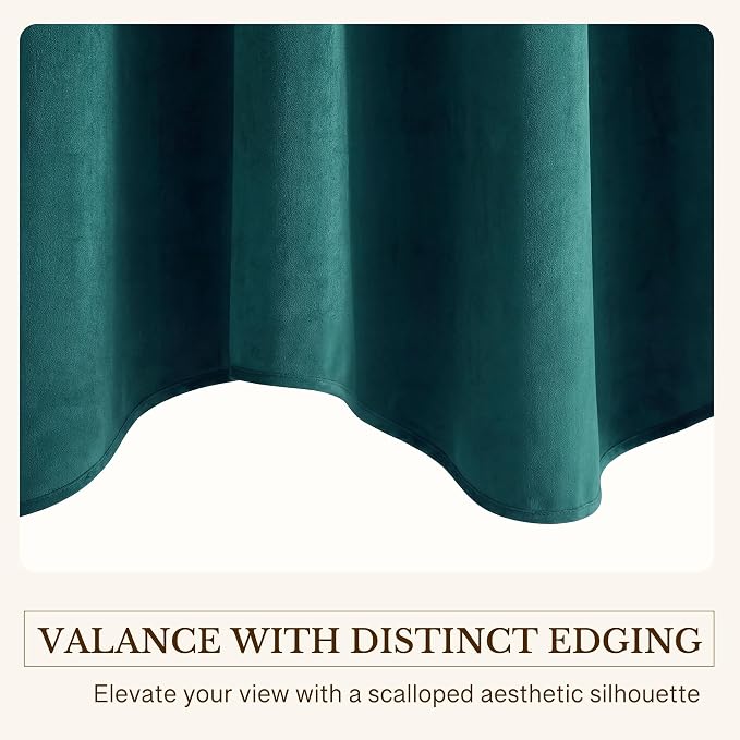 Teal Valance for Windows Scalloped 52x18 Inch 1 Panel | Soft Velvet Wavy Small Kitchen Curtains, Elegant Privacy Shielding Window Treatment for Bathroom, Laundry, RV - Image 5