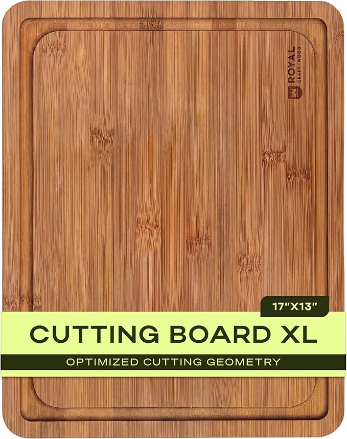 ROYAL CRAFT WOOD Wooden Cutting Board - Bamboo Cutting Boards with Juice Groove - Kitchen Chopping Board for Meat Cheese and Vegetables, Heavy Duty Serving Tray w/Handles, 13” x 17” by ROYALCRAFTWOOD