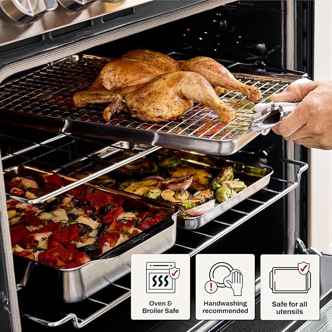 All-Clad Stainless Steel Square Cake Baking Pan 8" x 8" - Tri-ply Bonded for Consistent Baking- (Roast, Bake Cookies, Brownies and More) Professional Stainless Steel Bakeware - Image 6