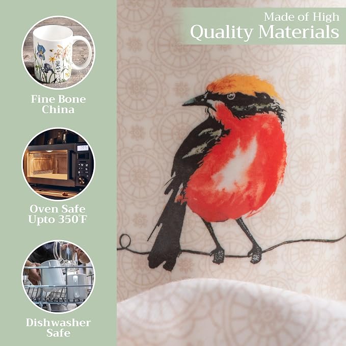 Maison d' Hermine Coffee Mug with Handles Tea Cups (12 Ounce, Pack of 1) | Fine Bone China Coffee Mugs for Hot Beverages Cappuccino Latte Home Restaurant Spring Summer -Birdies on Wire - Nuthatch - Image 3