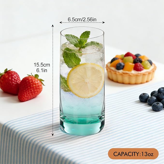 Green Highball Glasses Set of 6,13oz Drinking Glass Cups for Mixed Drink Cocktail, Beer, Mojito, Water and Juice,Thick Tall Crystal Glassware for Kitchen, Restaurant, Home Bar and Parties - Image 2