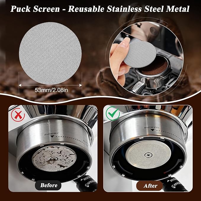 54mm Espresso Accessories Kit, 7 PCS Espresso Tamper Tools, WDT Tool Set with Coffee Tamper, Distributor, Dosing Funnel, Stirrer, Puck Screen, Brush & Wood Tamping Station - Fits 54mm Portafilter
