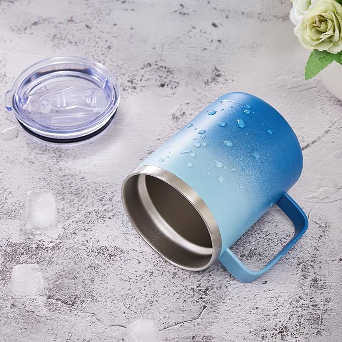 MEWAY 12oz Coffee Mug With Handle 2 Pack Bulk,Stainless Steel Insulated Travel Tumblers With Sliding Lid,Double Wall Vacuum Camping Cup for Hot & Cold Drinks Tea (Bubble Gum&Blue Waves,Set of 2) - Image 7