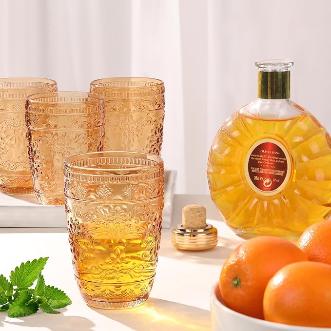 abrwyy Amber Drinking Glasses, Amber Glassware, 14oz Vintage Water Glasses | Lead-Free Glass, Thick&Durable Glass, Home Decoration, Vintage Drinking Glasses Set of 6 - Image 6