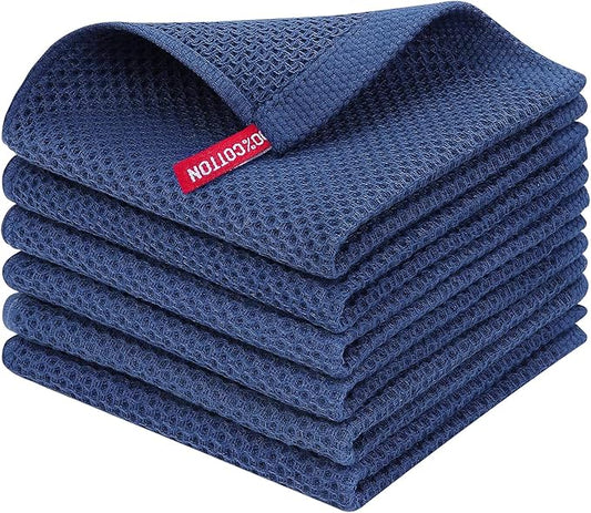 Homaxy 100% Cotton Waffle Weave Kitchen Dish Cloths 6-Pack, Navy Blue | 12 x 12 Inches, Ultra Soft Absorbent Dish Towels, Quick Drying Dish Rags with Hanging Loop by Homaxy