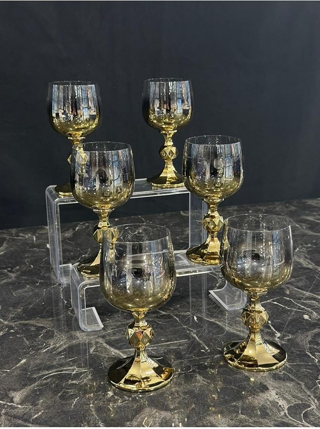 SODEF Set of 6 Gold Footed Coffee Side Glasses - quality Glassware, Titanium Coated, 5 fl oz Capacity, appropriate for Turkish Coffee or Water - Gold - Image 6