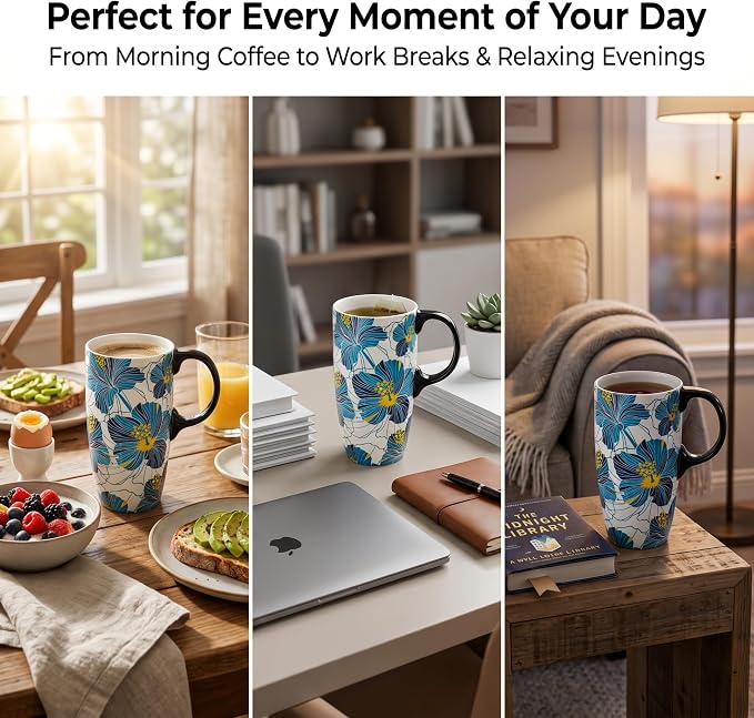 Topadorn 17oz Ceramic Travel Mug with Lid, Hibiscus Coffee Mug | 17oz Ceramic Travel Mug • Hibiscus Floral Design • Coffee Mug with Lid • Microwave & Dishwasher Safe • Gift Box - Image 5