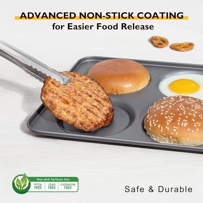 Large Muffin Top Pan Set of 2, 4 Cup Nonstick Hamburger Bun Baking Pan, Jumbo Whoopie Pie Pan for Egg Sandwich, Cornbread, Layer Cake - Image 4