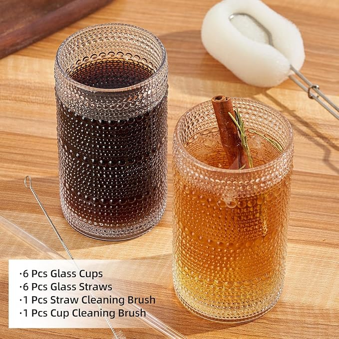 16oz Hobnail Drinking Glasses Set of 6, Vintage Large Capacity Embossed Clear Tumblers, Highball Glasses for Water, Cocktail, Beer, Whiskey, Juice & Bar Use - Image 6
