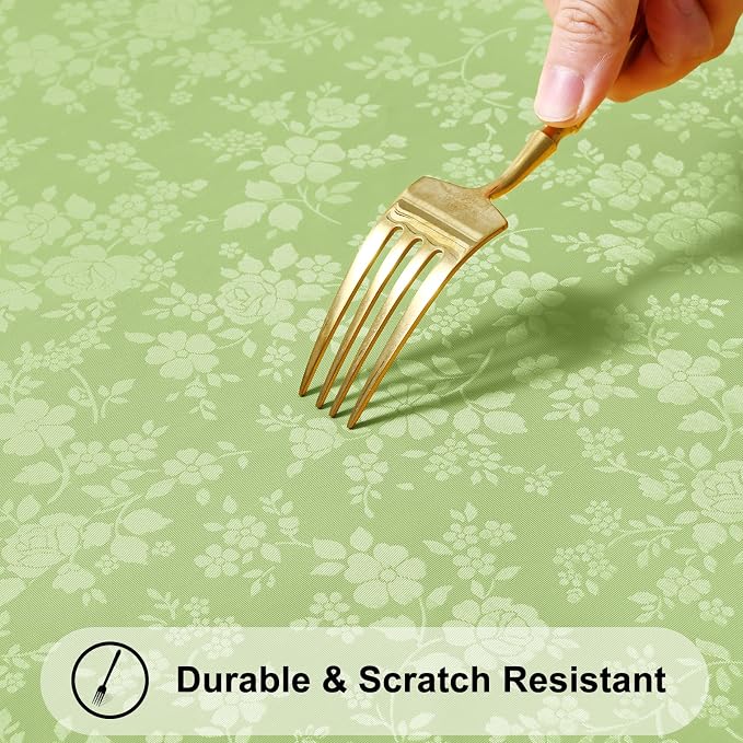 Smiry Square Waterproof Heavy Duty Vinyl Tablecloths, 54 x 54 Inch | Wipeable Washable Floral Embossed Table Cover for Kitchen and Dining Room, Indoor & Outdoor Use, Sage Green - Image 5