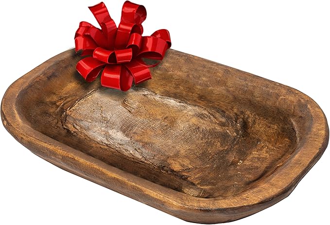 MAINEVENT Decorative Bowl Home Decor Approx 10x14 Inch, Wooden Dough, Wooden Wood Dining Room Table Centerpiece Decor Wood Bowl Key Decorative Centerpiece Baguette Bowl Made in USA