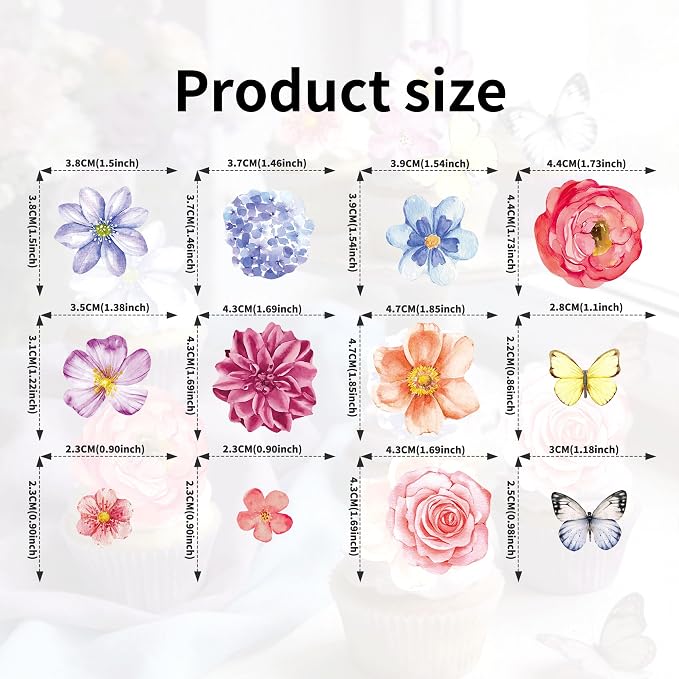 138pcs Edible Flower Butterflies Cake Topper Wafer Paper Flower Cupcake Toppers Mixed Size Hawaiian Flower Cake Decorations for Tropical Luau Birthday Baby Shower Party Supplies - Image 6