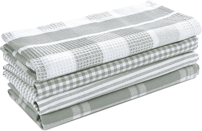 LANE LINEN 100% Cotton Kitchen Dish Cloths, Ultra Soft Absorbent Quick Drying Dish Towels, Multiweave Wash Cloths Dish Towel Sets, 13x28 Inches, 4 Pack - Grey - Image 2