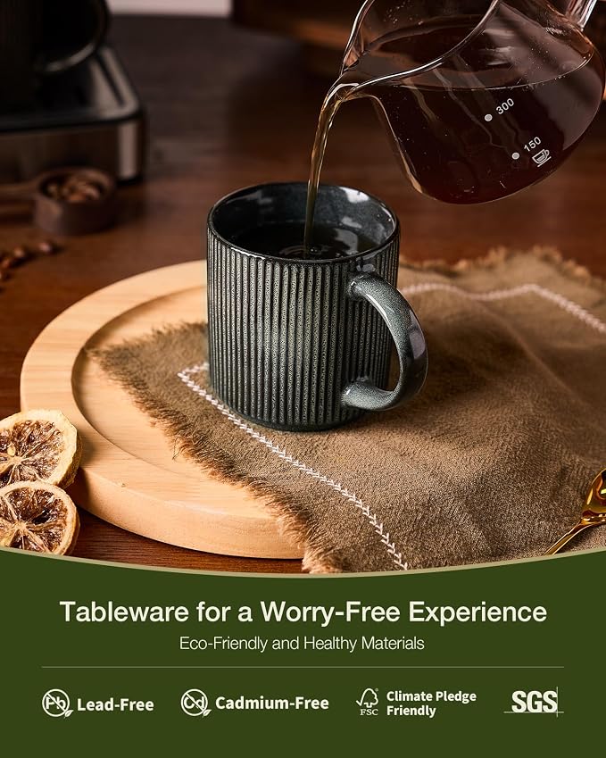 famiware Coffee Mug Set for 8, Star 12 oz Catering Mugs Cup Set with Handle for Coffee, Tea, Cocoa, Milk - Ceramic Stoneware Drinkware Set, Deep Forest - Image 2