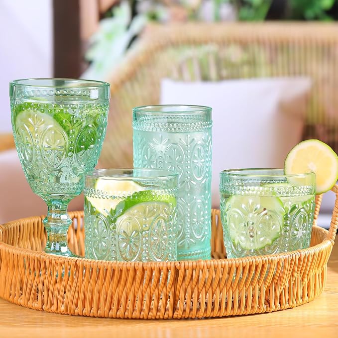 abrwyy Green Drinking Glasses, Vintage Glassware, 12oz Highball Glasses | Lead-Free Glass, Thick&Durable Glass, Home Decoration, Food Grade Glass - Image 4
