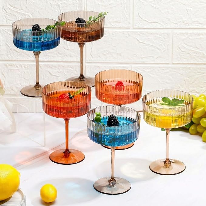 Jingmore 24 Pcs Ribbed Martini Glasses 10 oz Disposable Plastic Vintage Ribbed Coupe Glasses Unbreakable Dessert Parfait Glassware for Wedding Birthday Party Supplies (Thanksgiving Colors) - Image 3