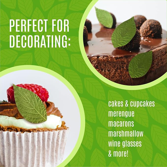 Sugar Robot - Edible Green Leaves for Decoration - Small Size - Edible leaves for cake decorating - Premium Crafted - Made in the USA Cake -Set of 24 (Green Leaves) - Image 3