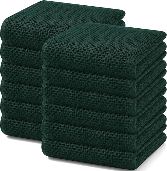 Homaxy 100% Cotton Waffle Weave Kitchen Dish Towels 12-Pack, Blackish Green | 13 x 28 Inches, Ultra Soft Absorbent Dish Towels, Quick Drying Cleaning Towels by Homaxy
