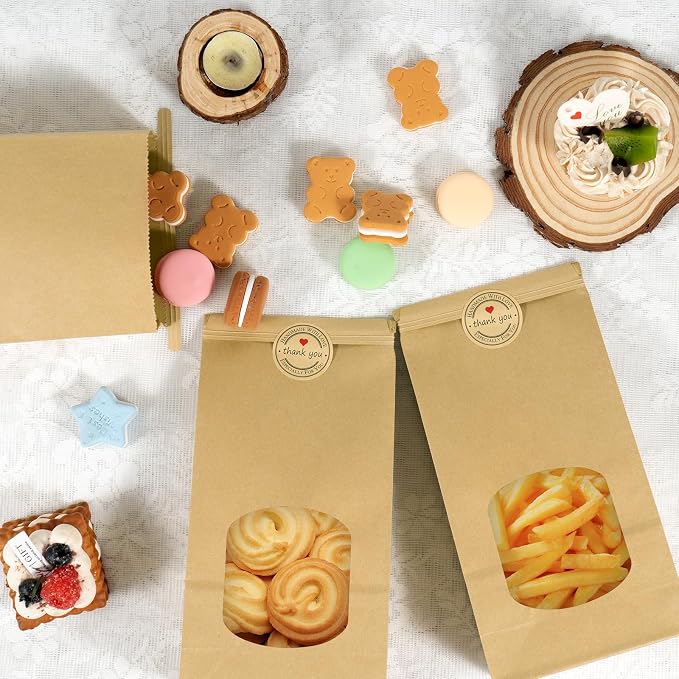 30-Piece Kraft Paper Bags with Window - 4.5 x 2.56 x 9.6 Inch, Tin Tie Tab Lock Bags for Food Storage - Image 5