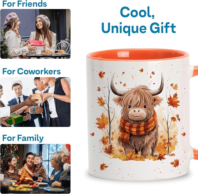 Hyturtle Fall Highland Cow Maple Leaves Coffee Mug Gifts For Cow Lovers | Fall Autumn Decor, Thanksgiving Gift, Premium 11oz White Ceramic Mug, Print on Both Sides, Perfect for Hot or Cold Coffee Tea - Image 6